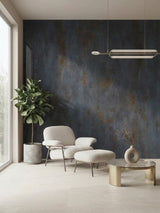 Dark charcoal stone panels installed as a textured accent wall in a modern sitting area