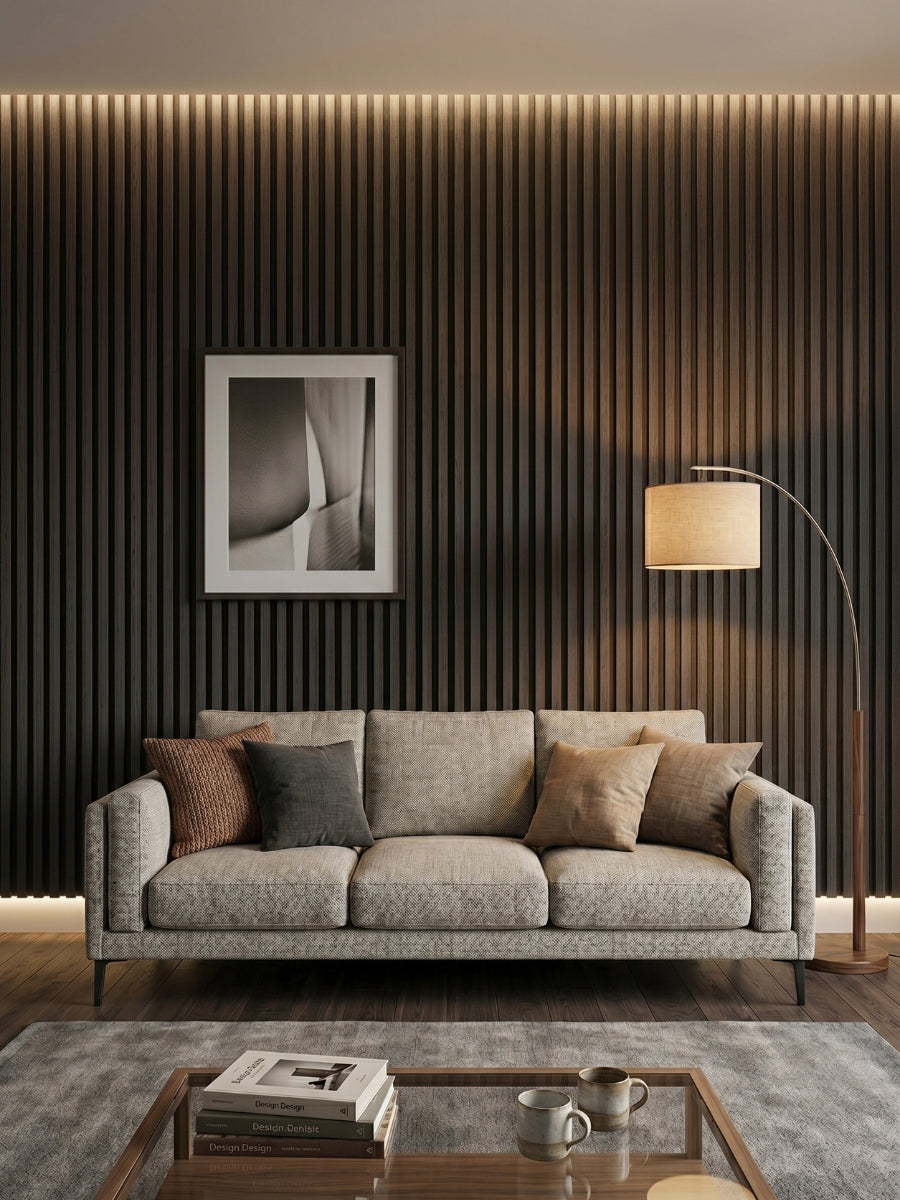Dark Smoky Oak WPC Fluted 3D Wall Panels |  42.9 sq. ft./Box