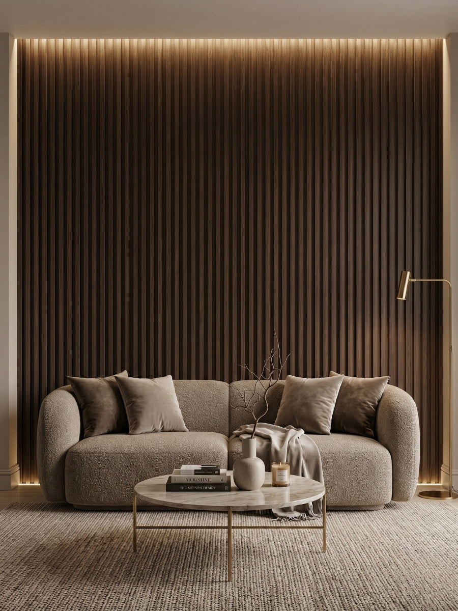 Dark Walnut Oak WPC Fluted 3D Wall Panels |  42.9 sq. ft./Box