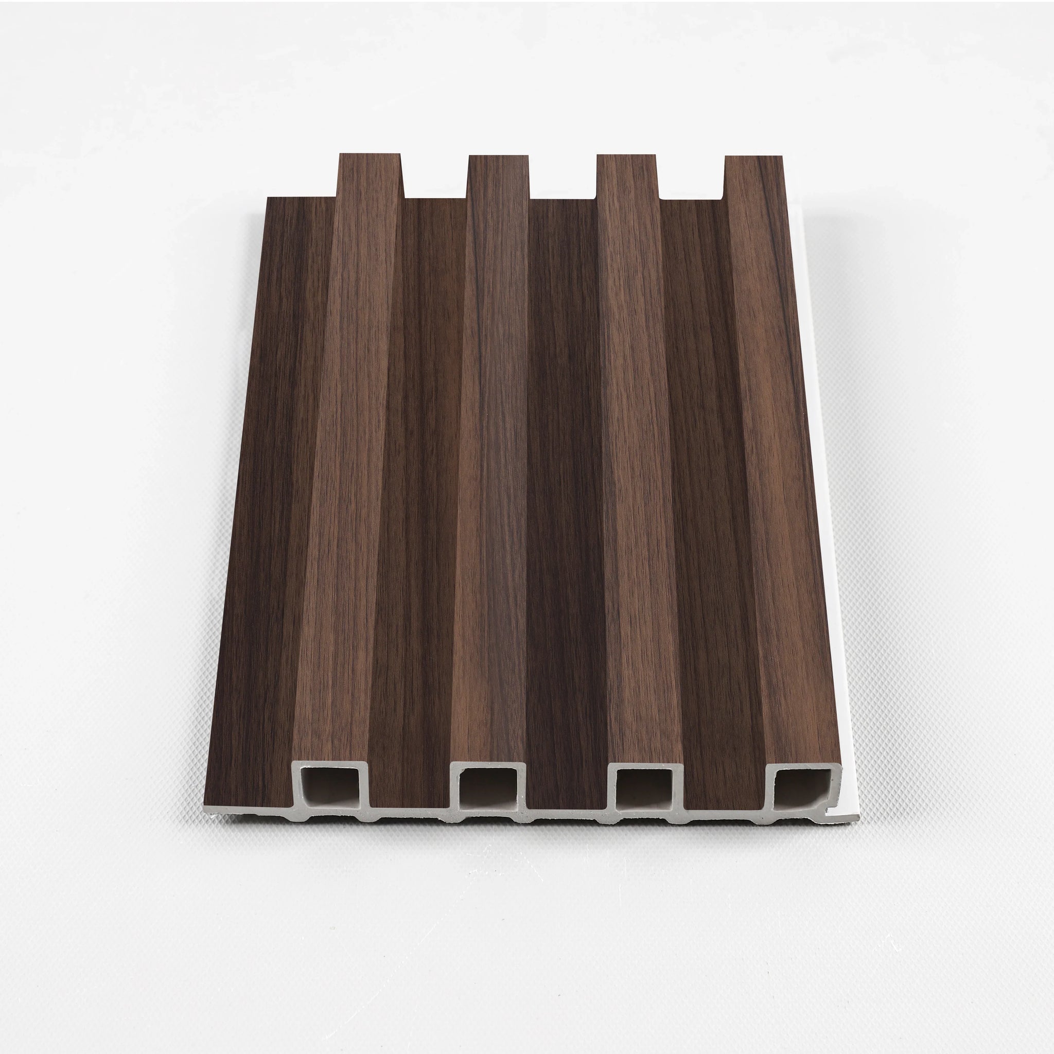 Dark Walnut Oak Architectural WPC fluted panel sample with clean lines