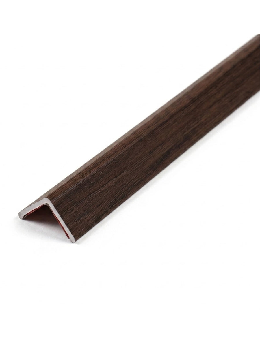 Rich brown wood-look corner trim for acoustic and fluted wall panels