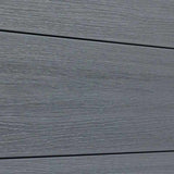 Gray wood-grain vinyl composite fence in excellent condition, durable horizontal planks, perfect for NJ homes.