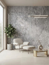 Gray stone-textured PVC sheets installed as a feature wall in a modern seating area