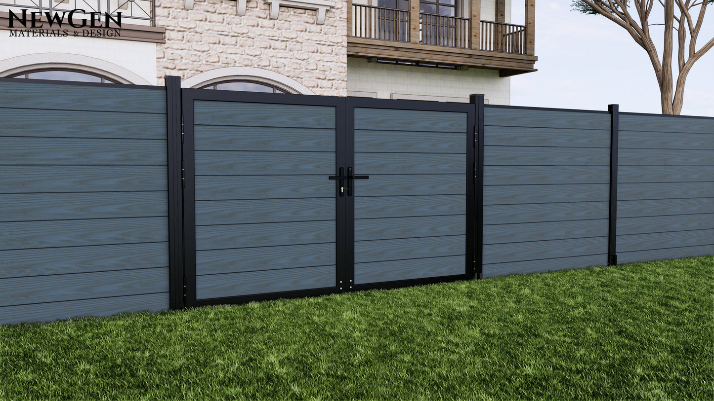 Gray Composite fence with Double gate