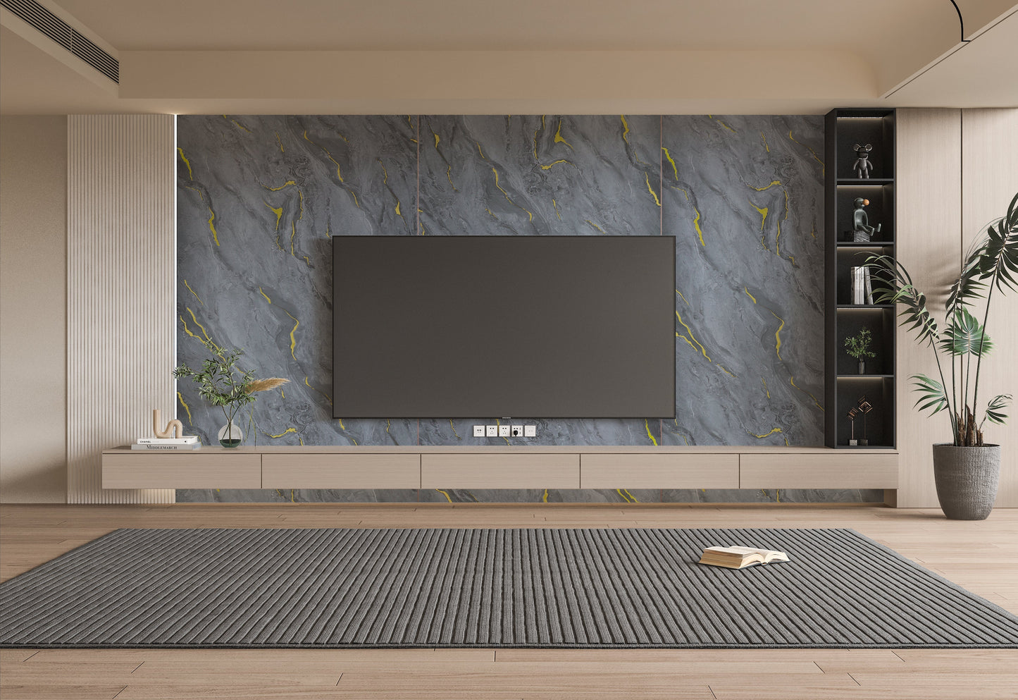 Silver Gold Marble PVC Wall Panel - Waterproof (4x8 ft, 32 sq. ft)