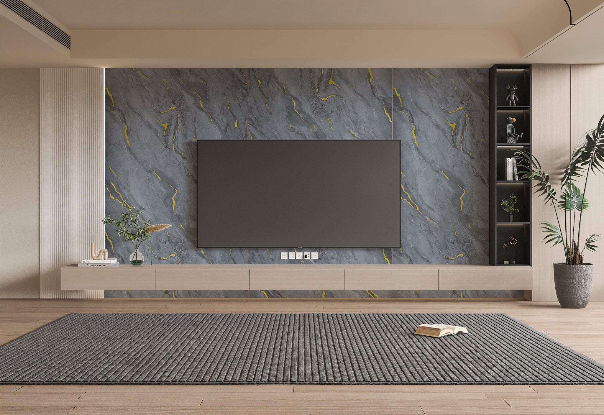 Silver Gold Marble PVC Wall Panel - Waterproof (4x8 ft, 32 sq. ft)