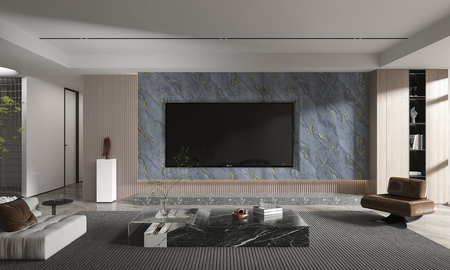 Silver Gold Marble PVC Wall Panel - Waterproof (4x8 ft, 32 sq. ft)