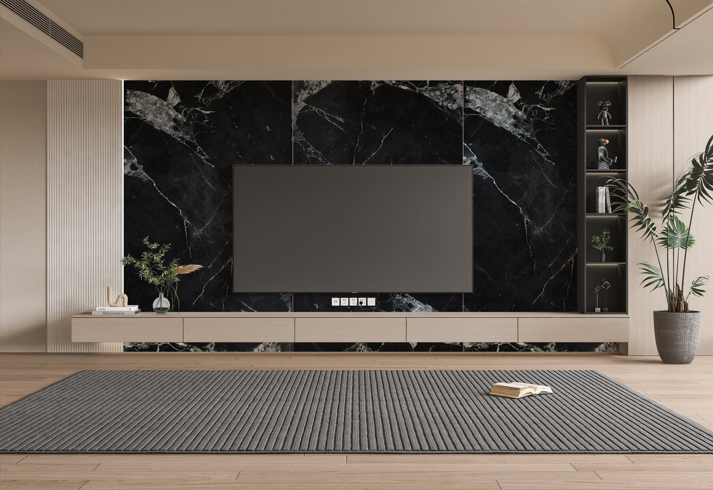 Black and White Marble PVC Wall Panel - Waterproof (4x8 ft, 32 sq. ft)