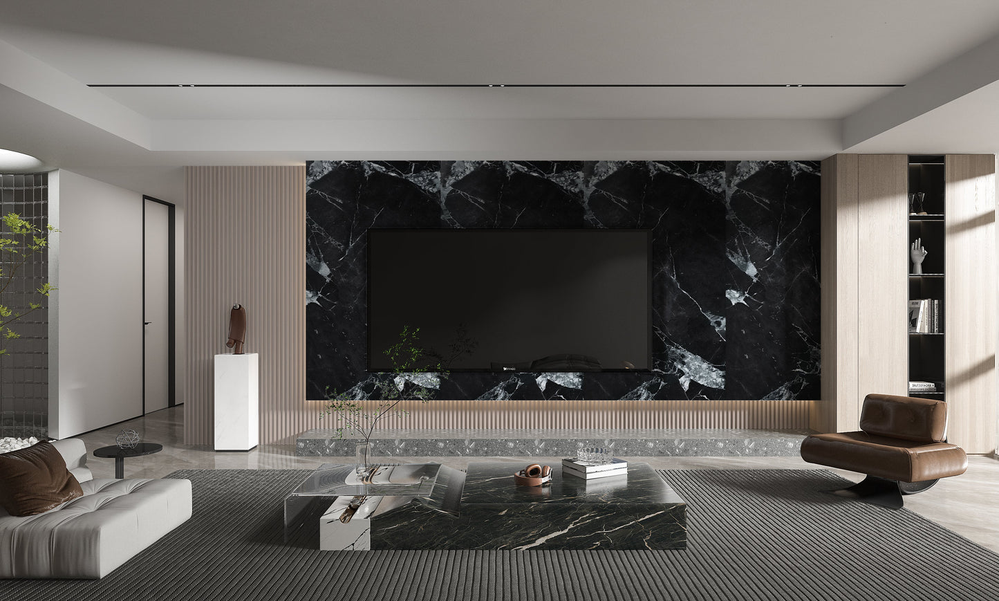 Black and White Marble PVC Wall Panel - Waterproof (4x8 ft, 32 sq. ft)