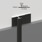 Black aluminum H-joint trim installation rendering with labeled dimensional profile