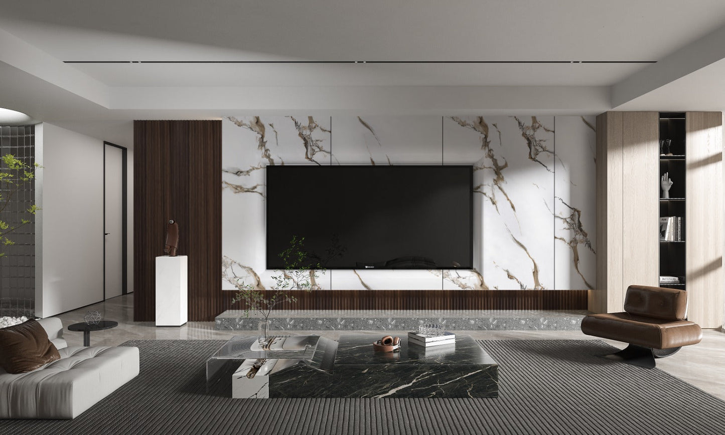 Ethereal Blush Marble UV Protected PVC Wall Panel - Living Room