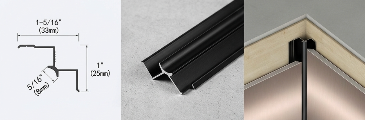 Inside Corner. Black Aluminum 8mm