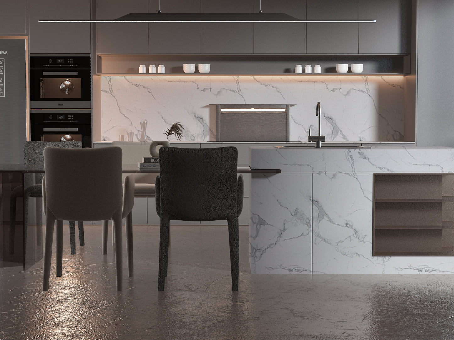 White Gray Pearl Marble PVC Wall Panel - Waterproof (4x8 ft, 32 sq. ft)