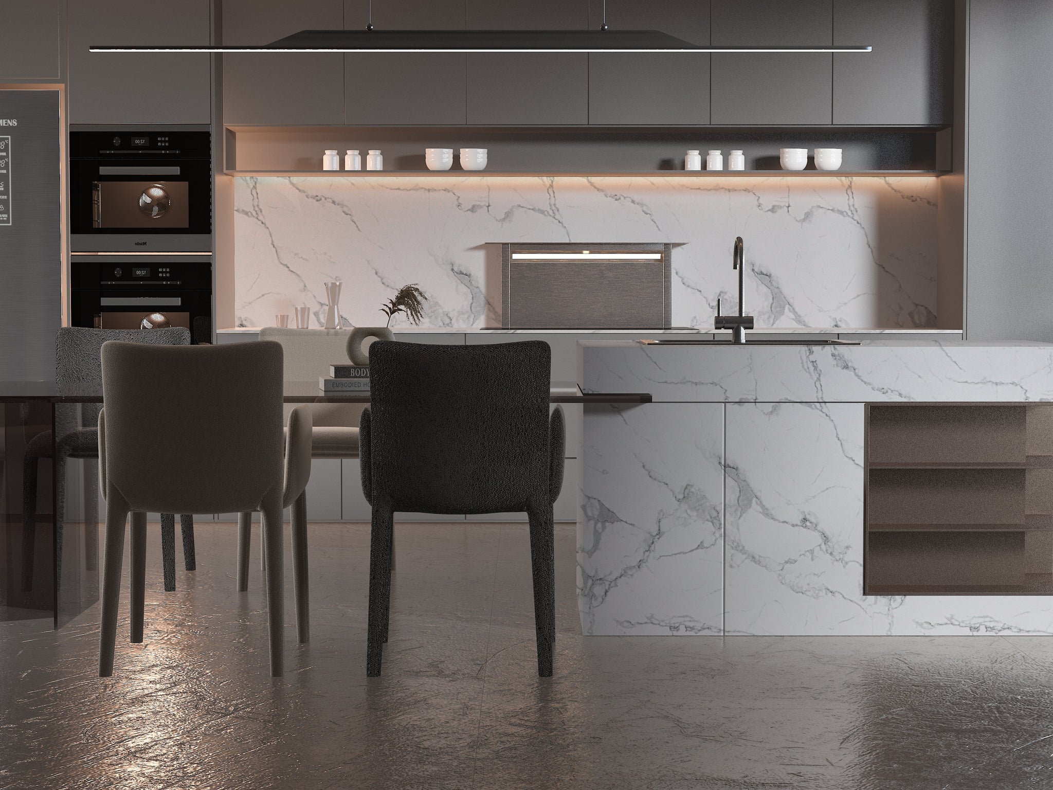 White Gray Pearl Marble PVC Wall Panel - Waterproof (4x8 ft, 32 sq. ft)