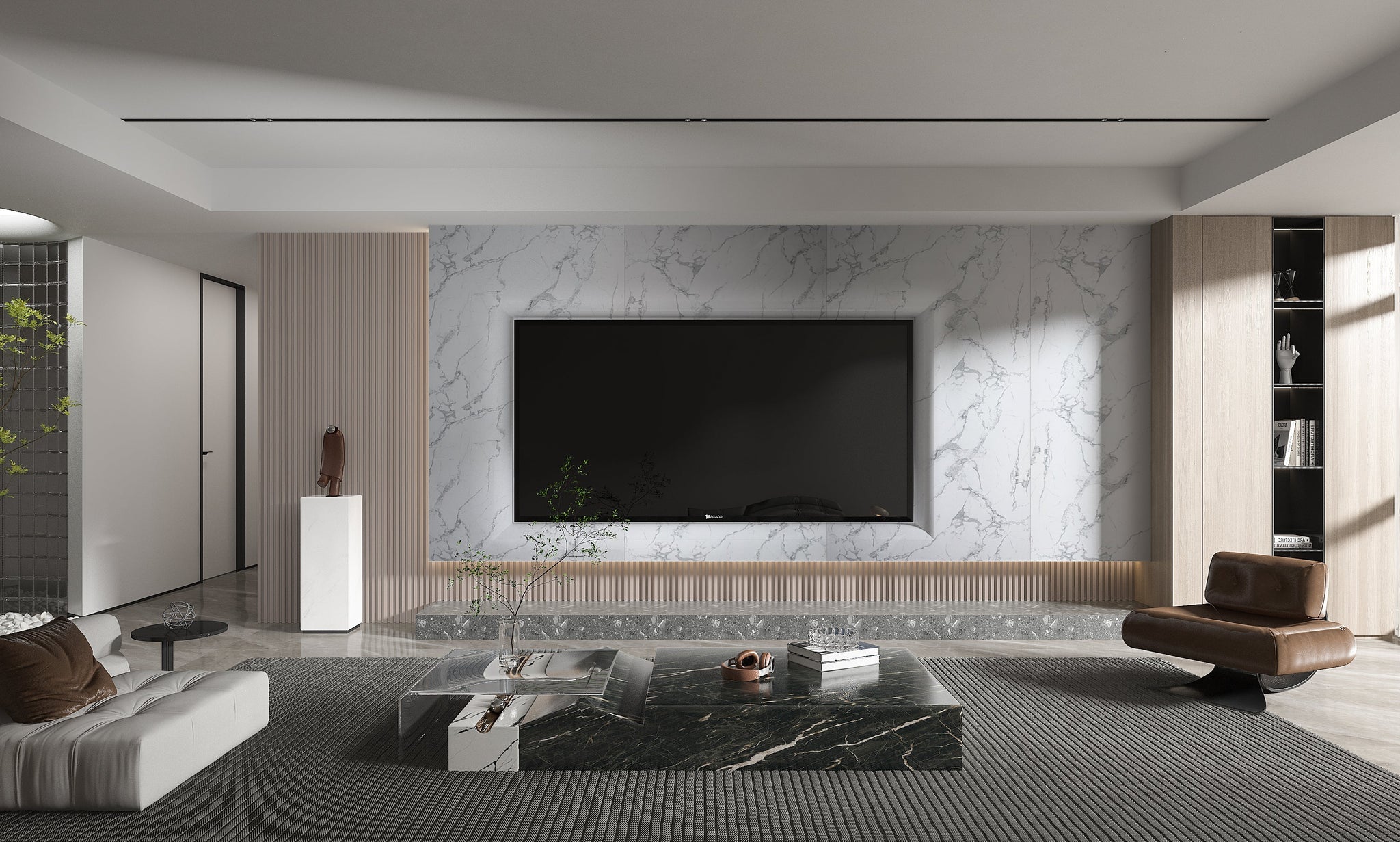 White Gray Pearl Marble PVC Wall Panel - Waterproof (4x8 ft, 32 sq. ft)