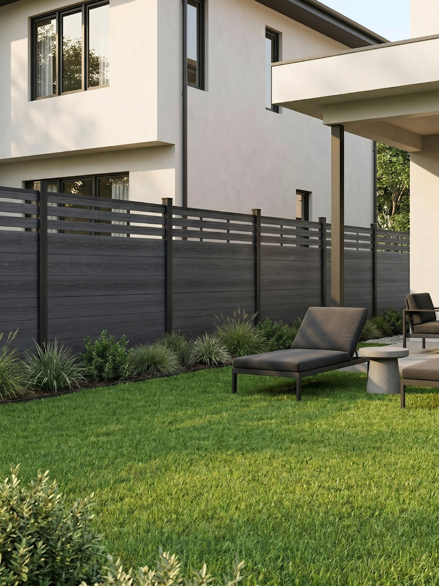 black lattice top fence panel composite material weather resistant outdoor