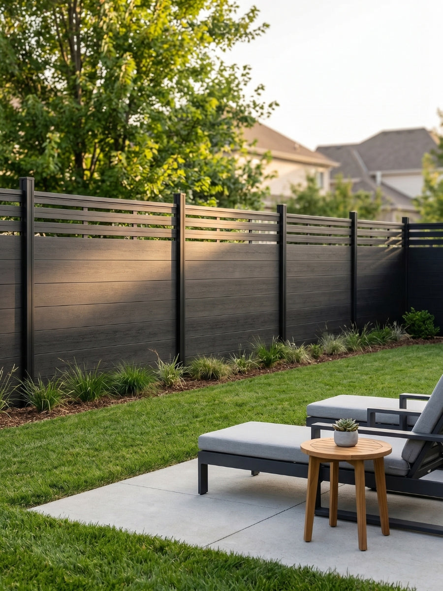 composite privacy fence black with lattice top stylish residential fencing