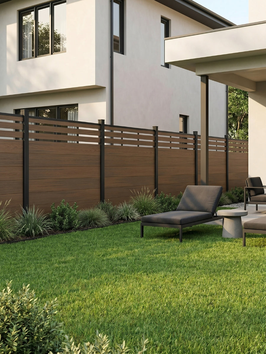 6x6 ft walnut composite privacy fence with lattice top for residential backyard