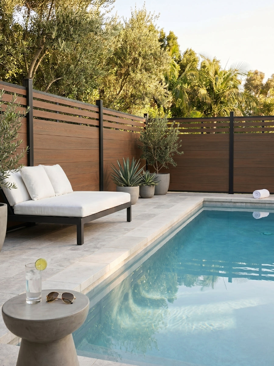 decorative 6x6 ft walnut composite fence with lattice top for patio and yard