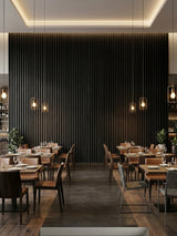 Luxe Noir WPC Fluted 3D Wall Panels for Modern Restaurant Interior