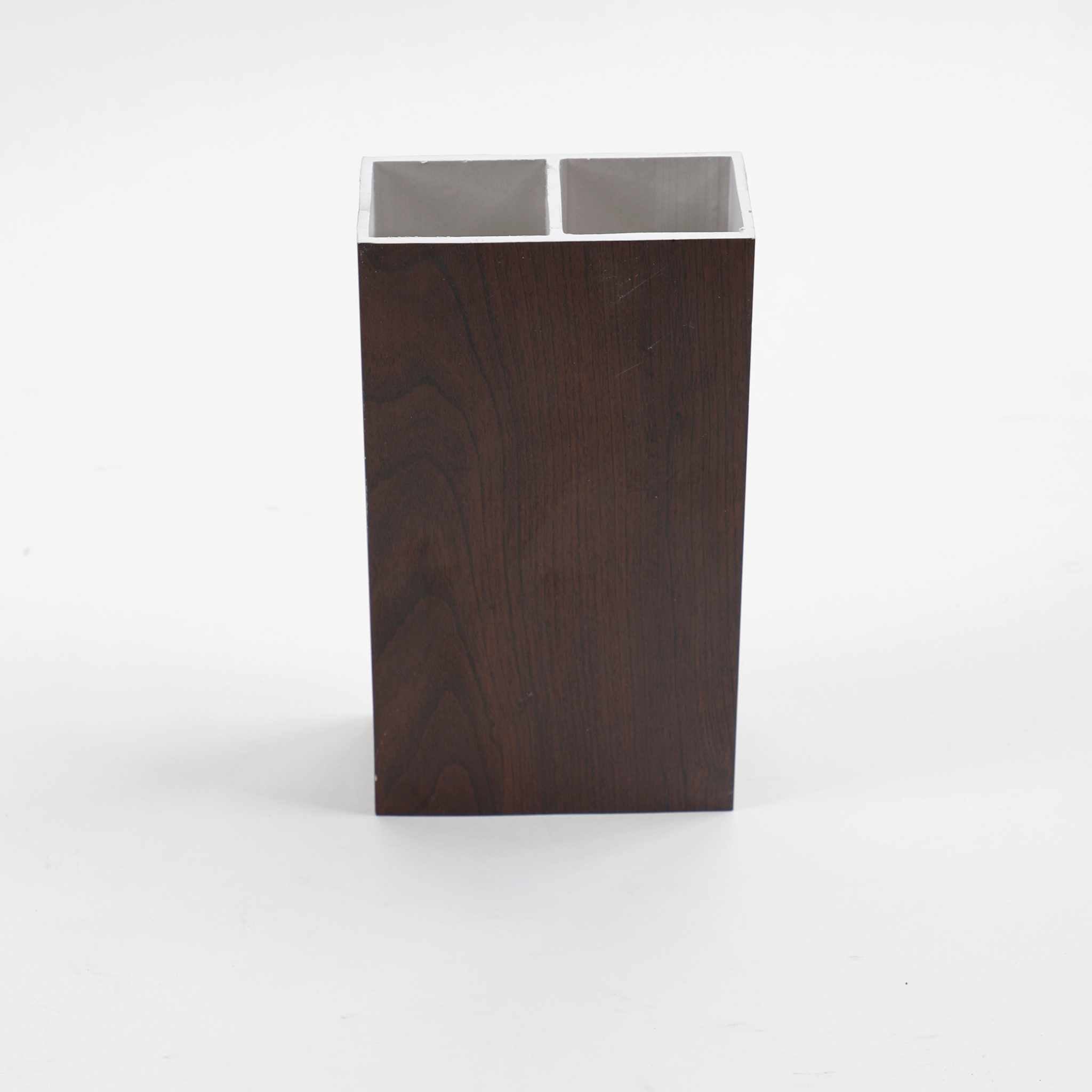 Brown WPC timber tubes, 4x2 inches, 9.5 feet long, with dark wood grain, ideal for NJ projects, durable and stylish.