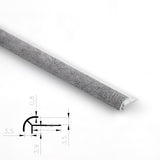 Gray textured aluminum outside corner trim with rounded profile and technical diagram