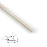 Silver 3mm aluminum end cap trim fitted to a beige panel sample with cross-section diagram