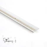 Silver aluminum H-joint connection trim with beige textured center strip and profile diagram