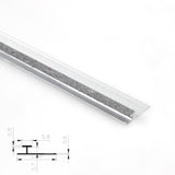 Silver aluminum H-joint connection trim with gray textured center strip and profile diagram