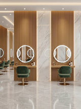 Salon interior wall with maple slate fluted 3D wall panels