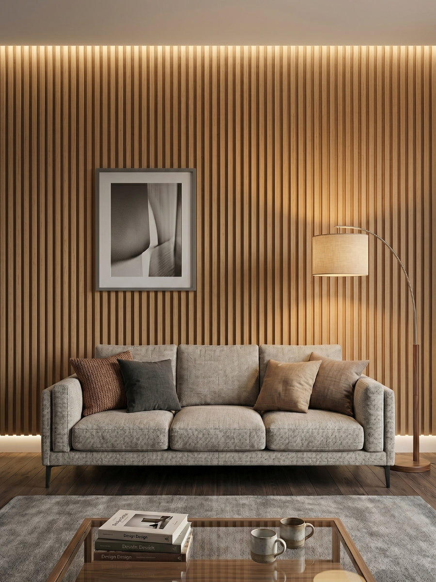 Maple slate fluted wall panels for luxury office interior design