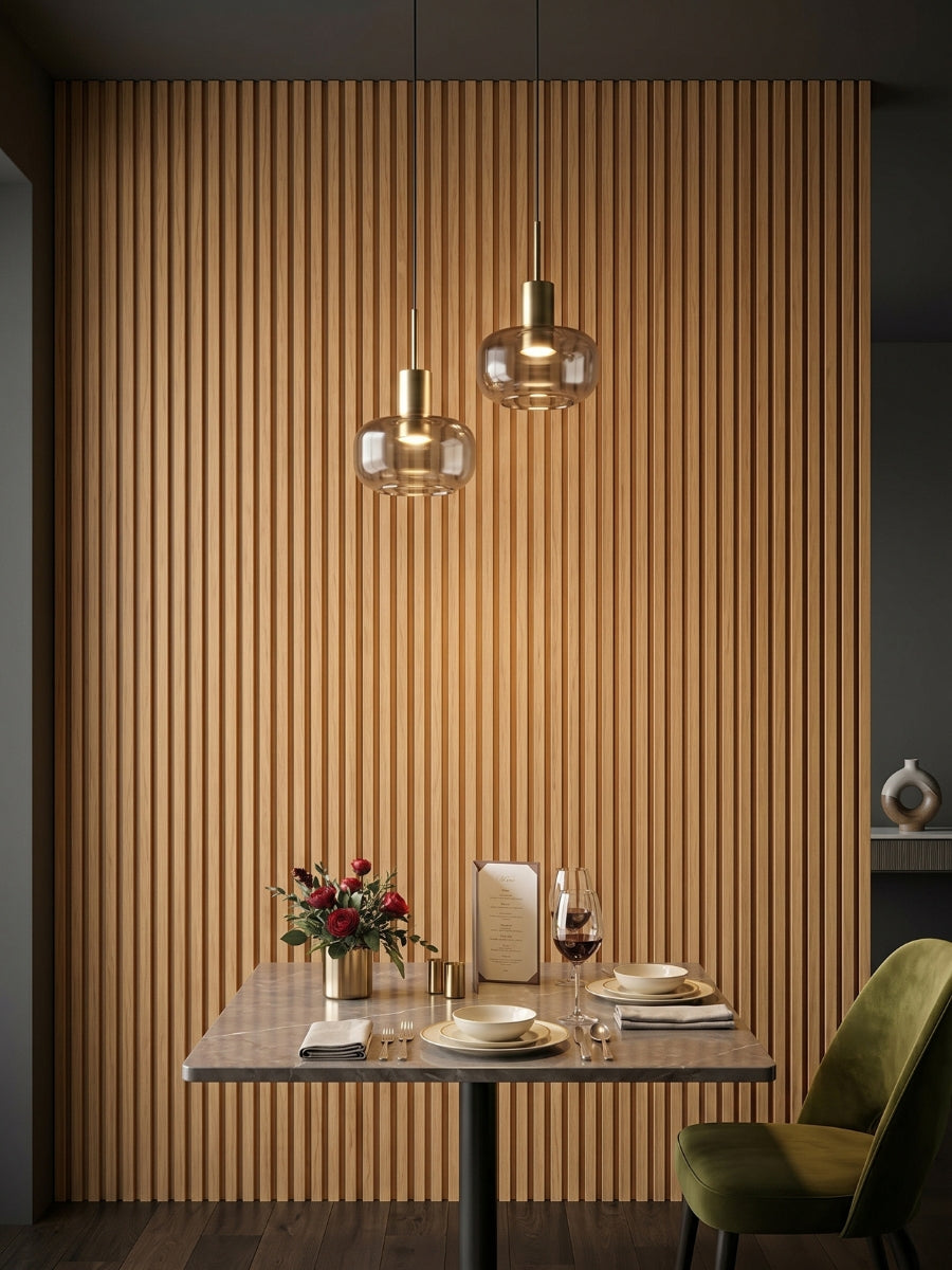 Durable WPC fluted panel finish in natural maple slate tone