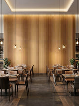 Restaurant wall design using maple slate WPC fluted panels