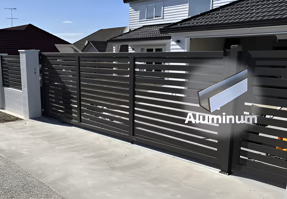 Modern black metal gate with Aluminum Fence