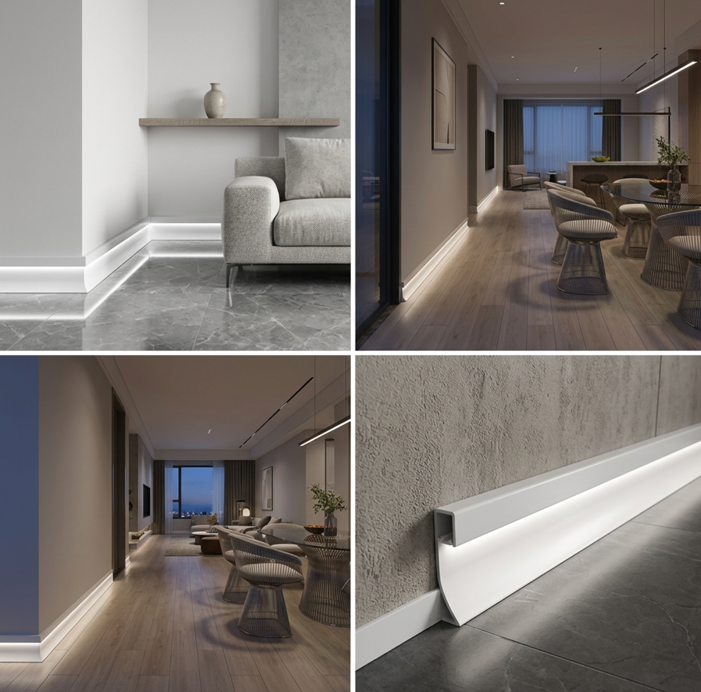 Modern LED Baseboards molding with led and transformer and remote with Smart app Control 