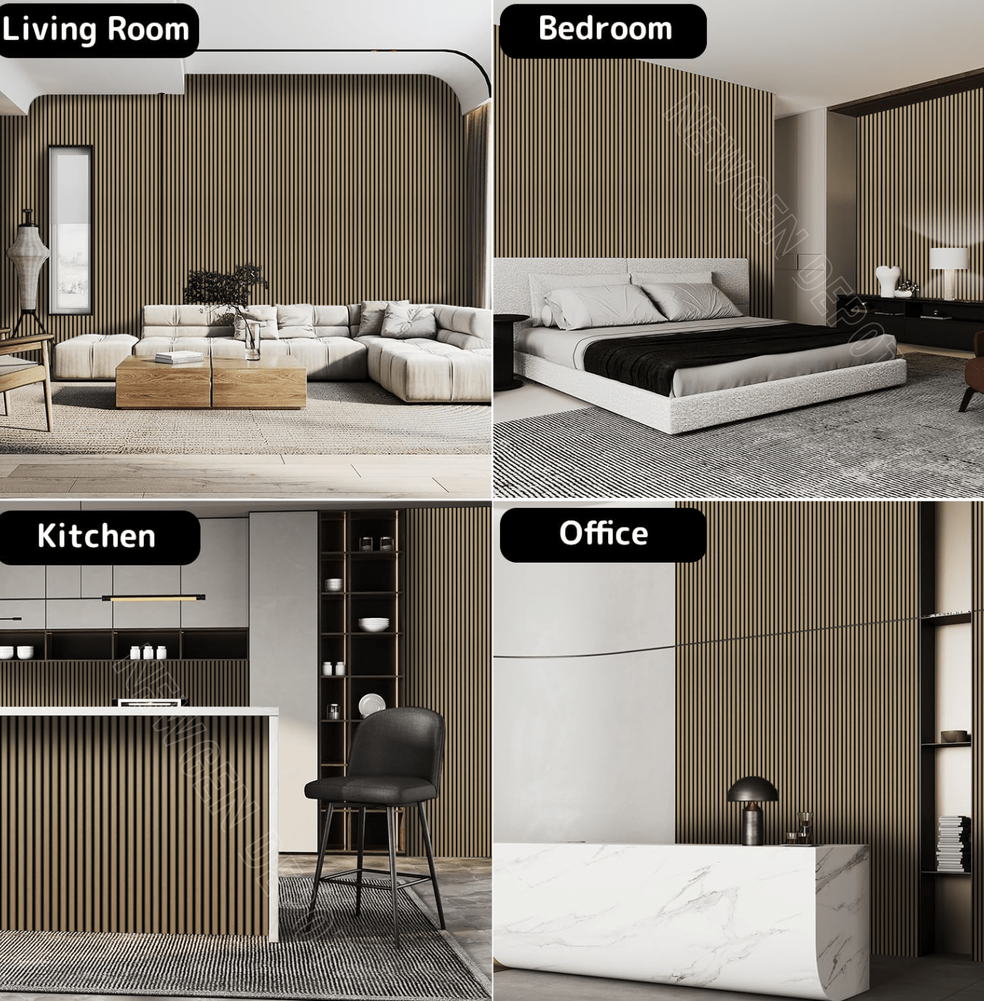 Wood Slat Acoustic Panels – Oak | 94.5” x 50.4” | 4 Pieces Covers 33 Sq. Wall Panel Market