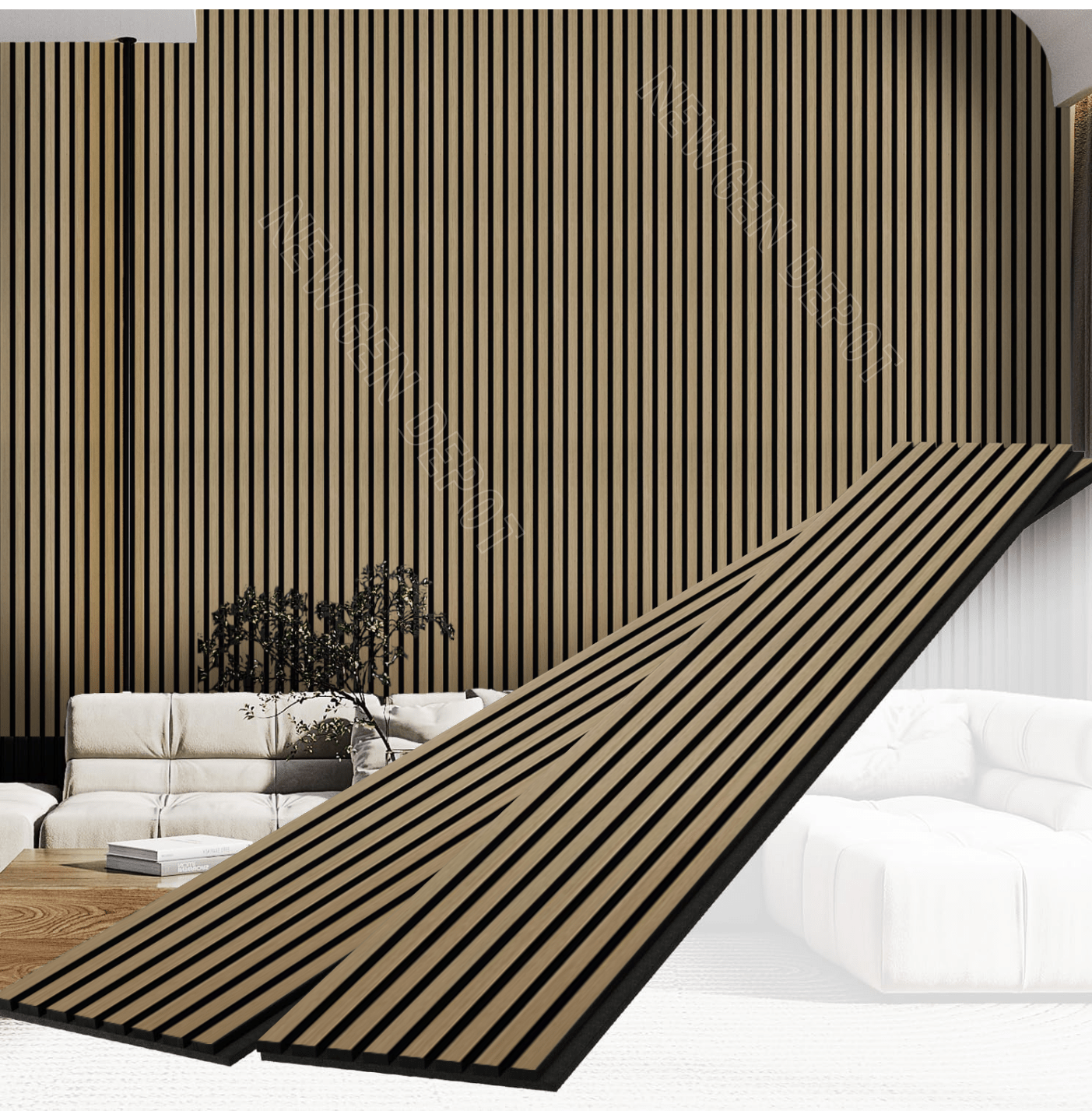 Wood Slat Acoustic Panels – Oak | 94.5” x 50.4” | 4 Pieces Covers 33 Sq. Wall Panel Market