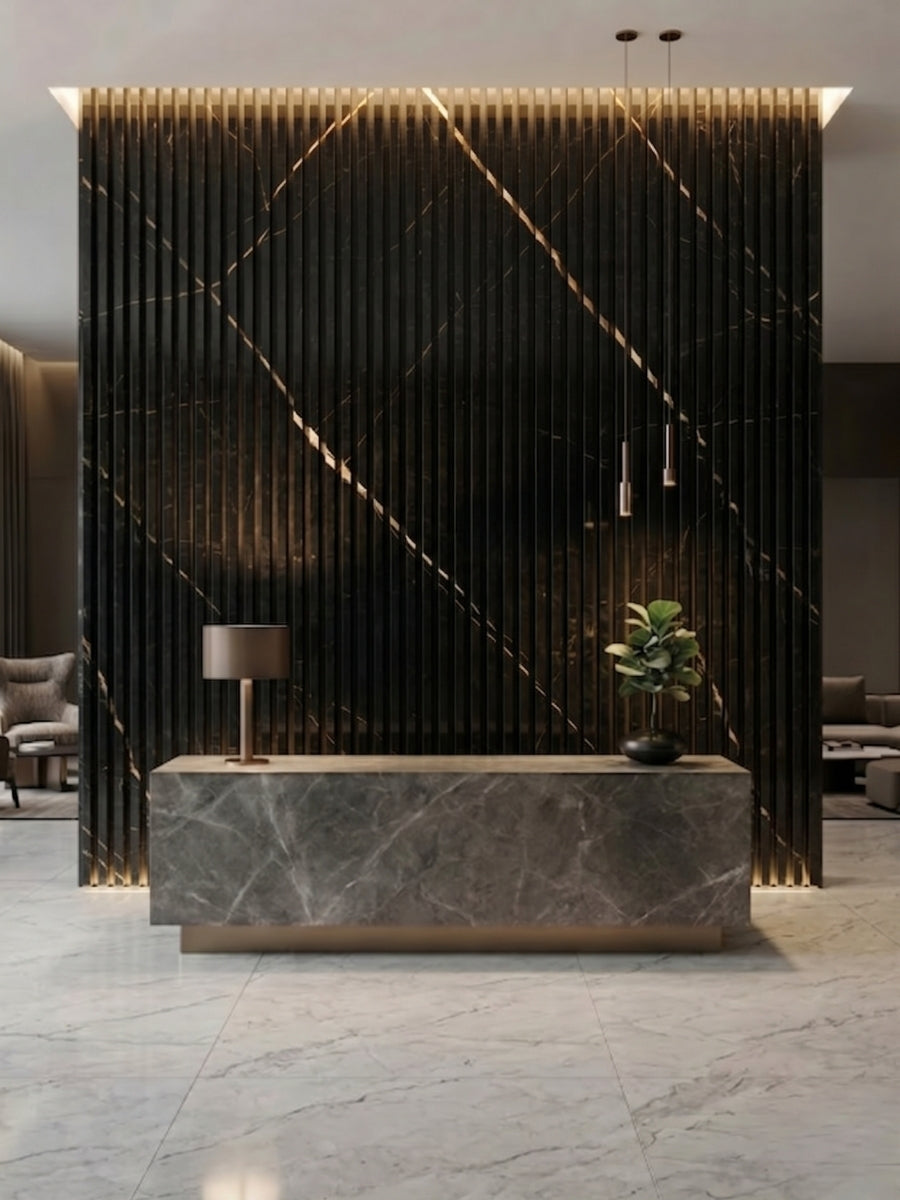 Elegant Black Wall Panels for Office Reception Areas