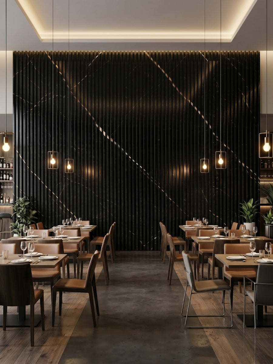 Stylish Black WPC Panels for Modern Café Decoration