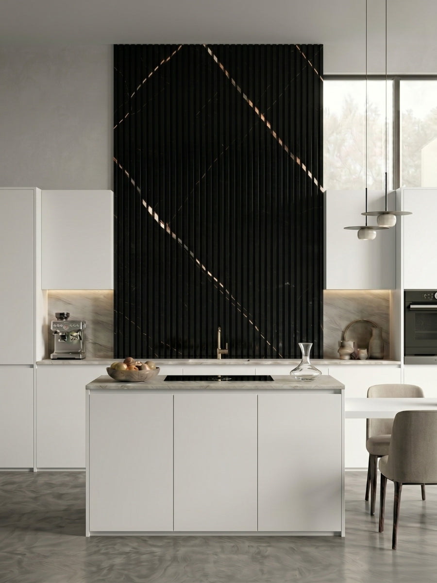 Noir Royale WPC Fluted 3D Wall Panels for Modern Kitchen Design