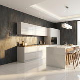 Dark charcoal stone PVC wall panels in modern kitchen