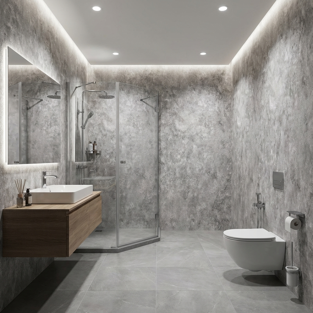 Textured grey stone PVC panels for walk in shower