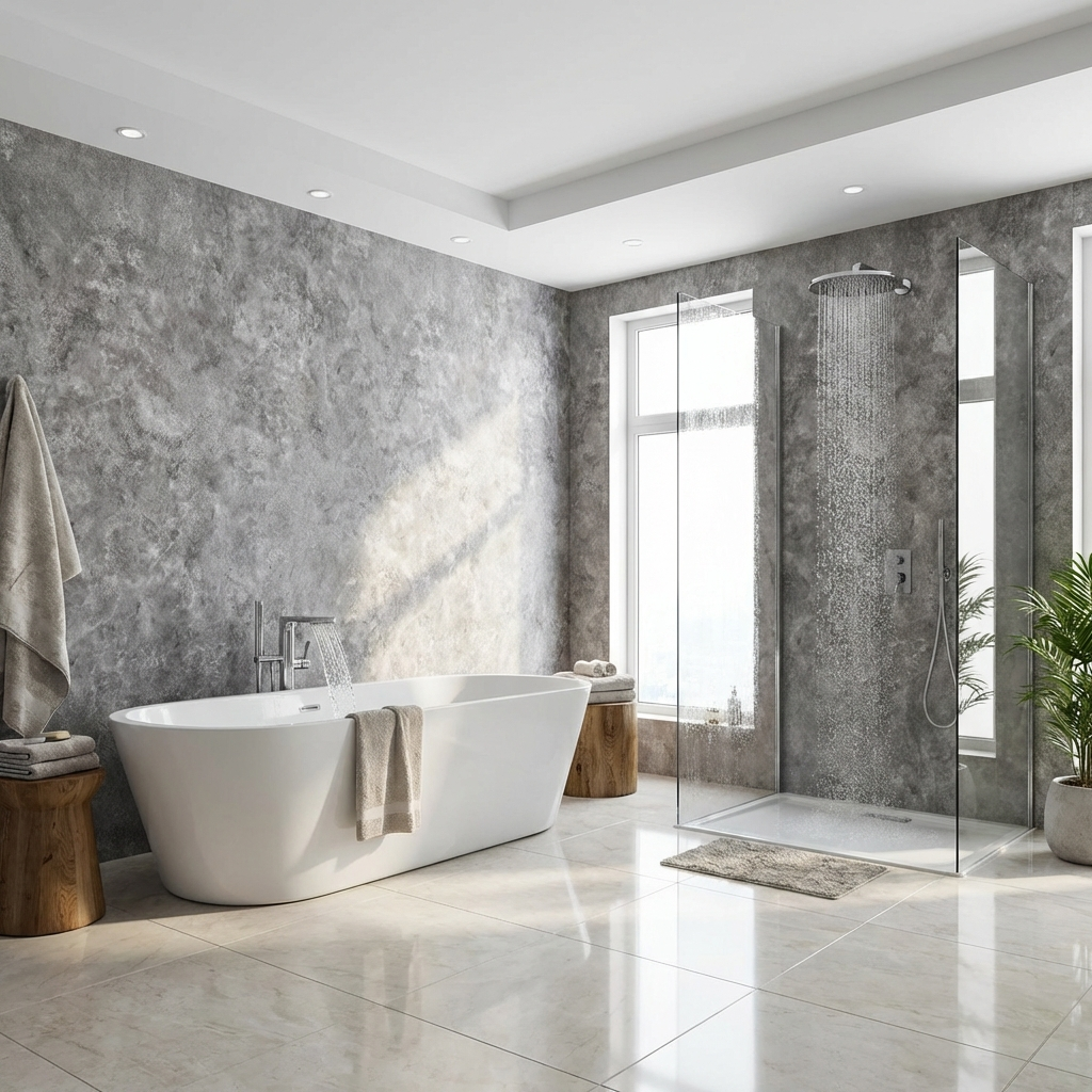 Moisture resistant grey stone look PVC wall covering