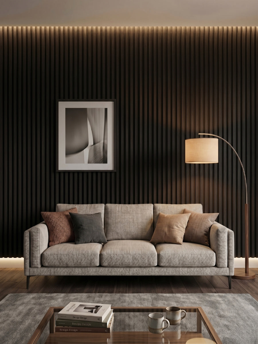 Walnut Ink Metallic WPC Fluted 3D Wall Panels |  42.9 sq. ft./Box