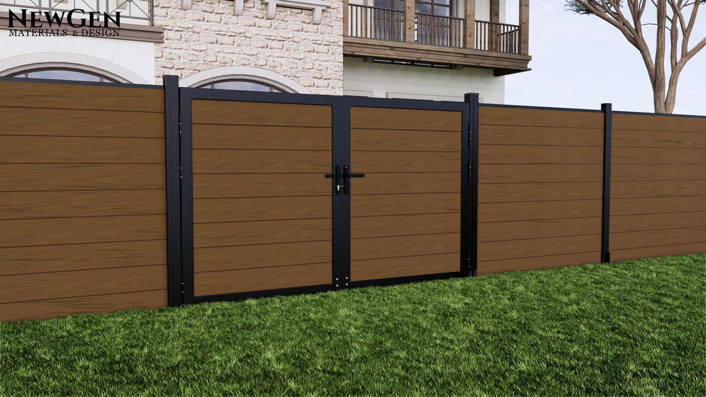 Walnut Composite fence with Double gate