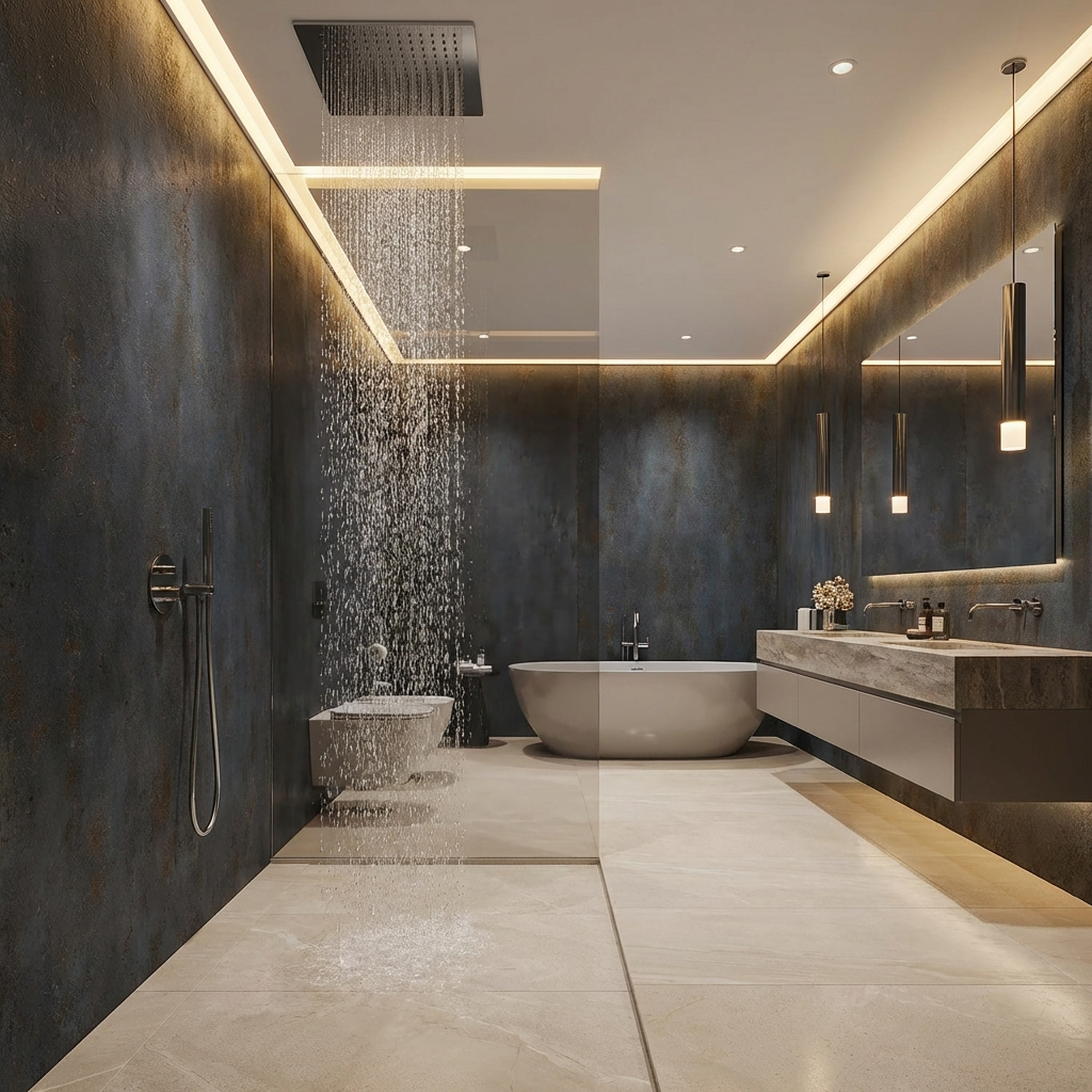 Waterproof charcoal marble look PVC sheets bathroom design