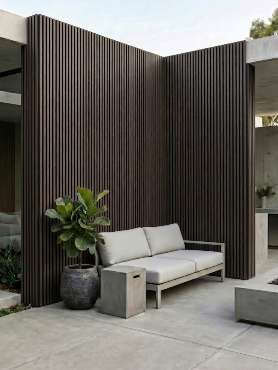 Brown WPC wall panels for commercial exterior design