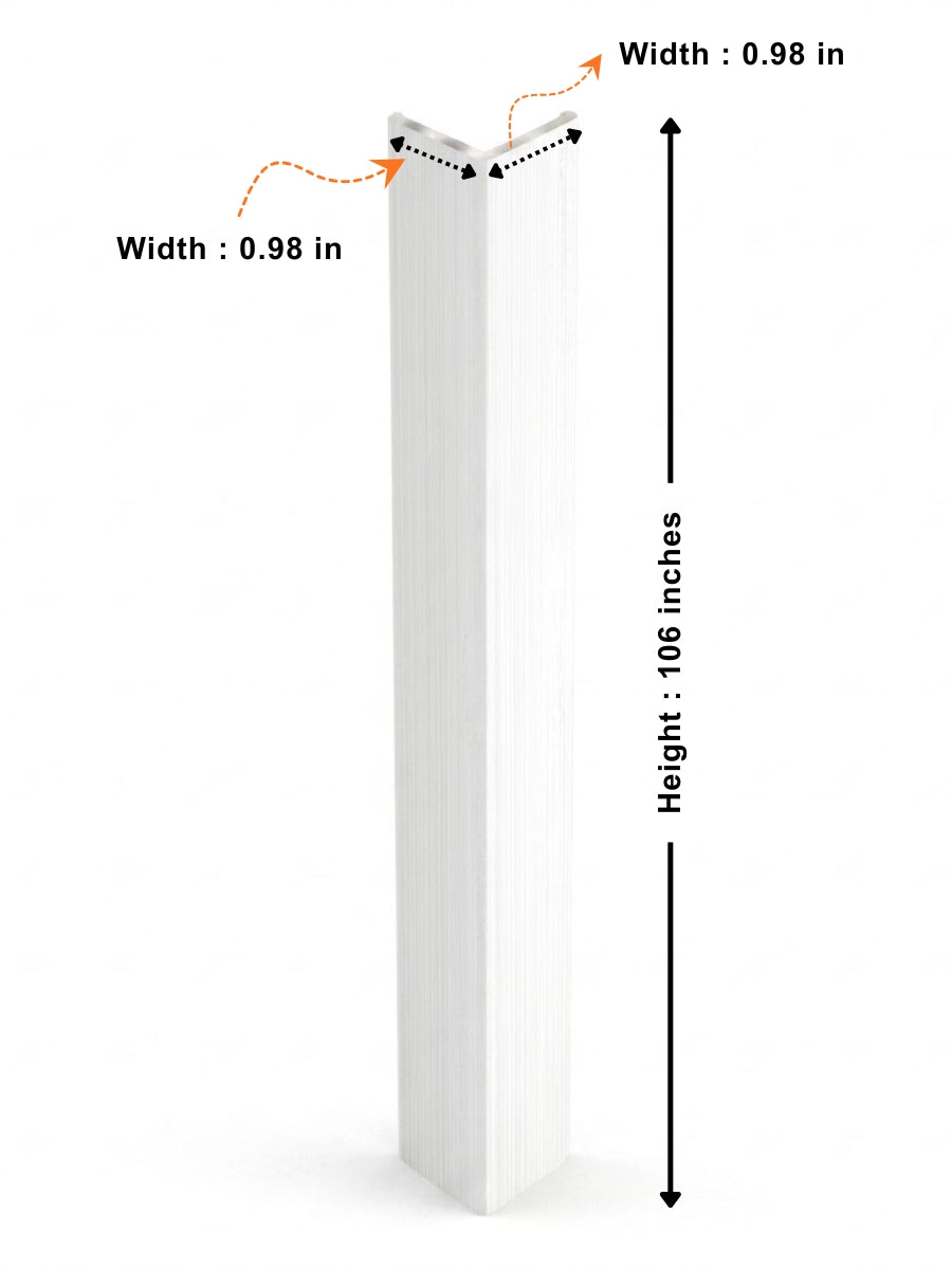 White brushed corner trim diagram showing 106-inch height and two 0.98-inch sides