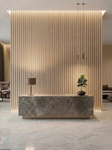 White Oak Fluted Wall Panels for Office Reception Counter Background