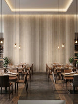 White Oak WPC Fluted Wall Panels for Modern Restaurant Interior Design